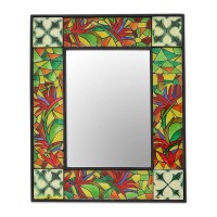 Ceramic Tile Wall Mirror Multi-Colored Leaves 'Inlaid Foliage' NOVICA India Arts   382540683778